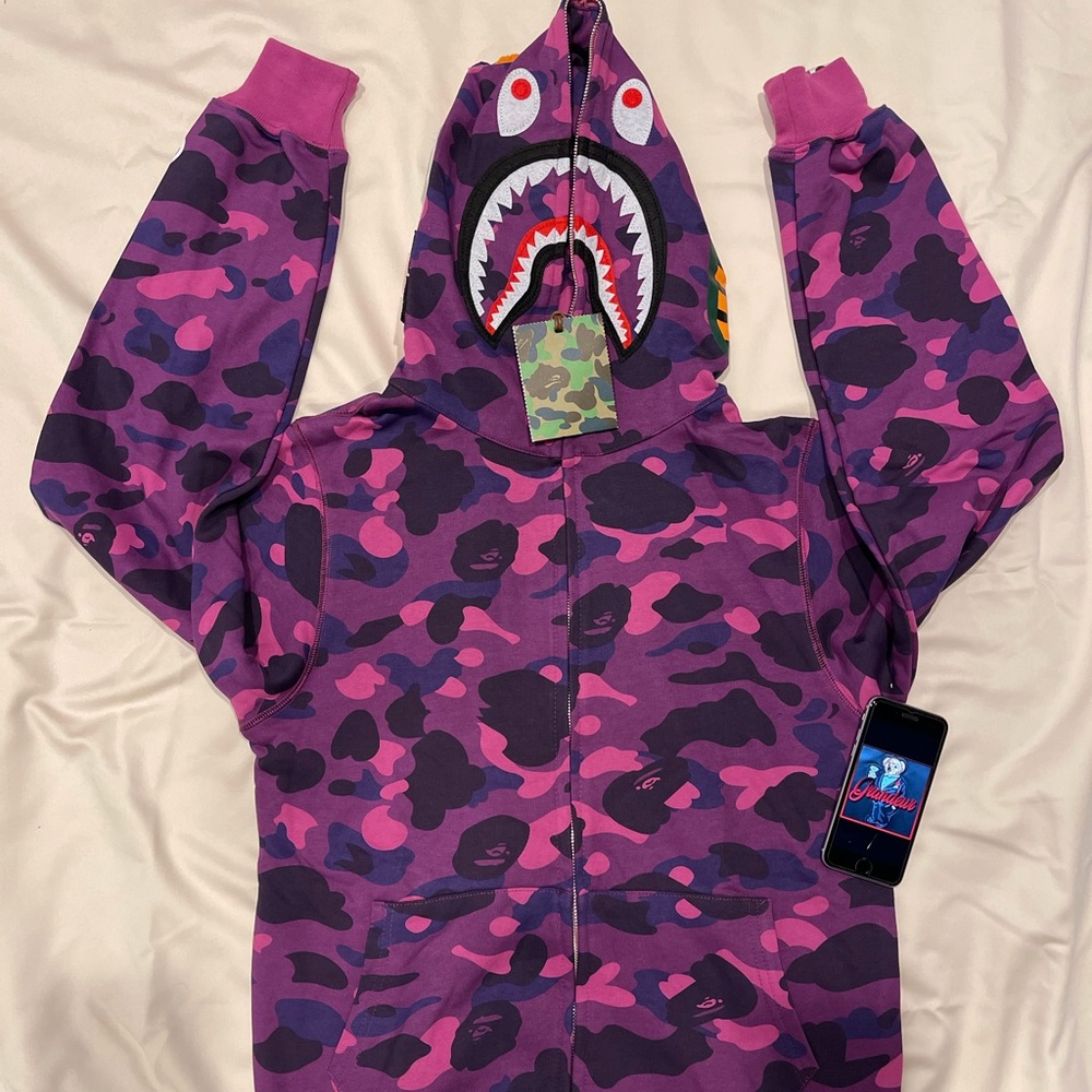 Bape A Bathing Ape Purple Camo Shark Hoodie